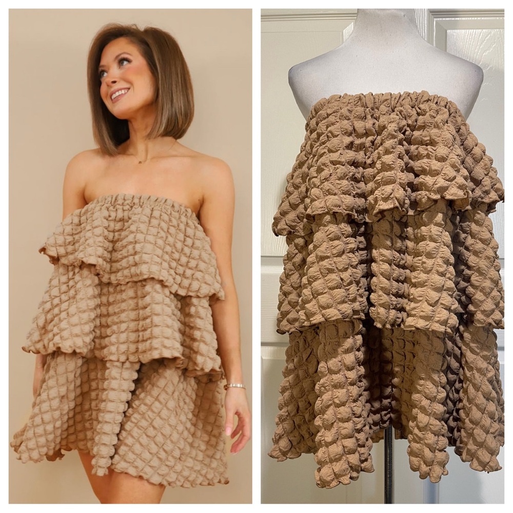 BUCKETLIST Tan Tiered Strapless Dress